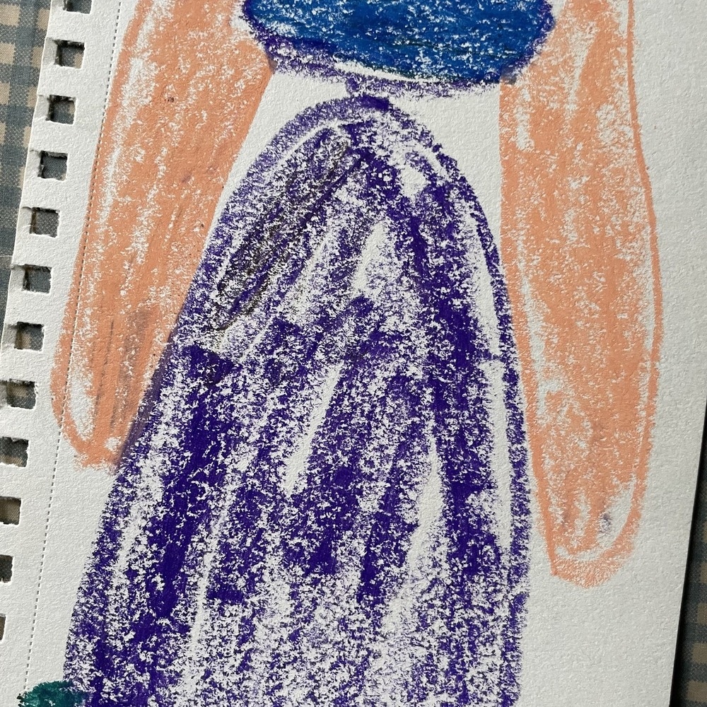 OMAN Original Pastel Drawing Outsider Art Abstract Figure Modern 5.5x8.5 Folk - Picture 2 of 7